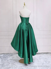 Green Satin High Low Party Dresses, Strapless Green Homecoming Dresses